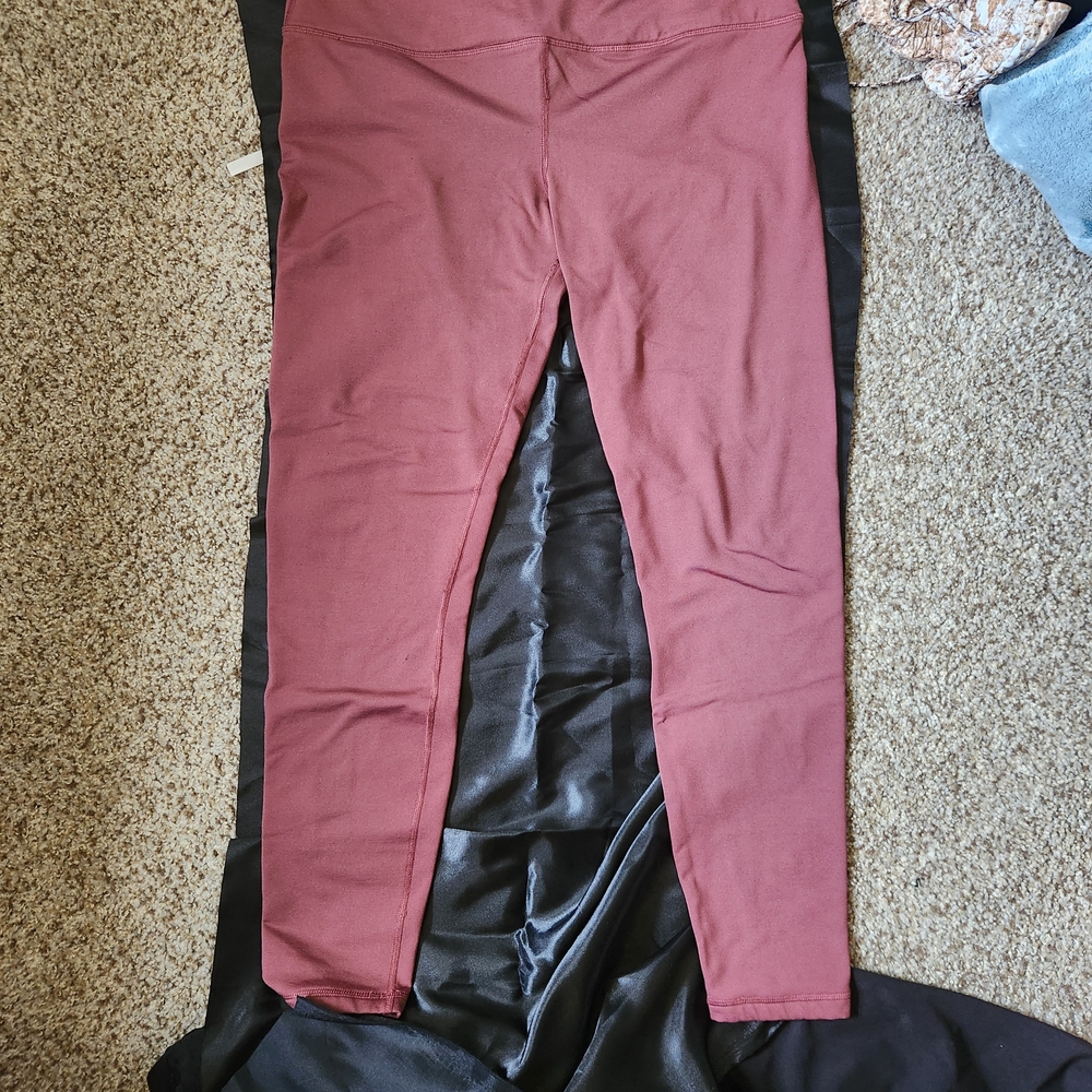 90 Degree By Reflex Fleece Lined Burgundy Leggings